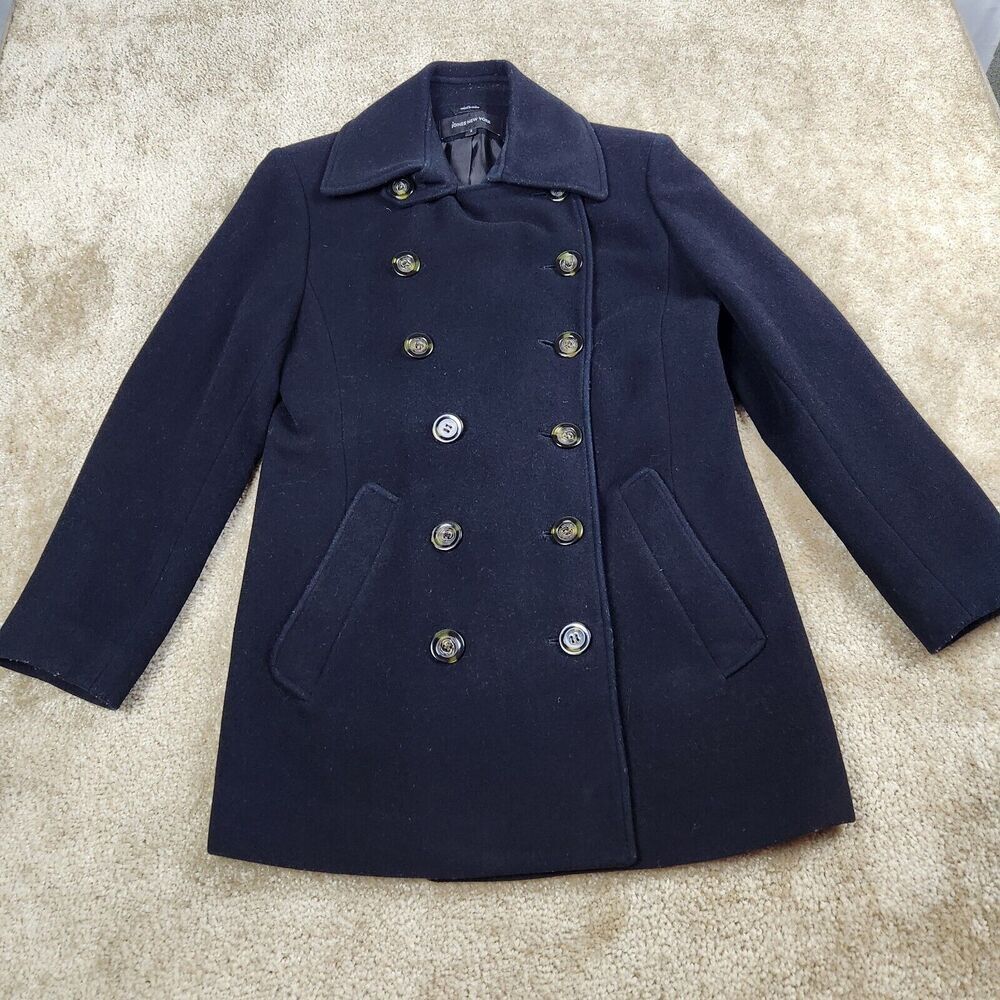 Jones New York Black Cashmere Wool Double Breasted Peacoat Jacket Womens 6